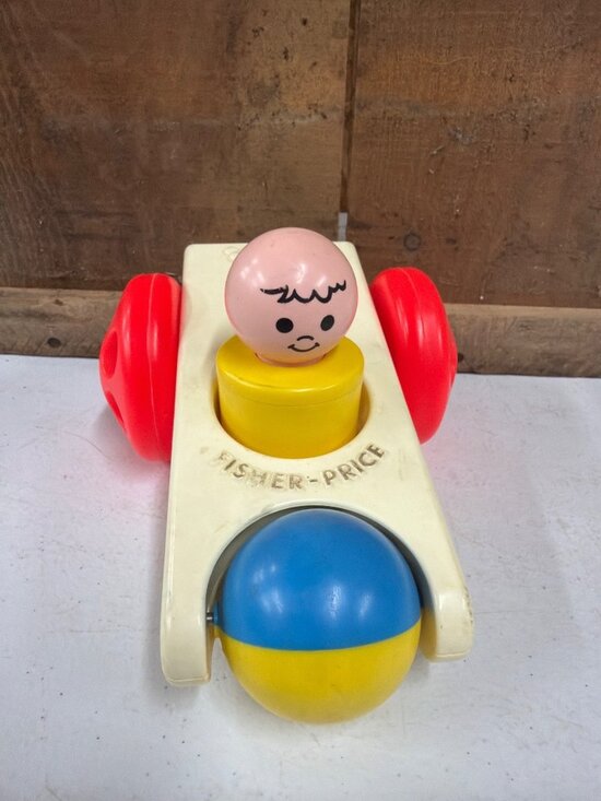 Fisher-Price Other - Vintage Fisher-Price 1975 Click N Clatter Push Toy With Red Wheels & Yellow Base